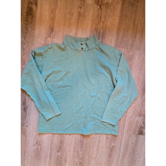 Tom Tom California Sweaters - Vintage Tom Tom California Sage Green Cotton Mock Neck Button Pullover Top L USA